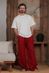 Linen Men's Trousers Burgundy