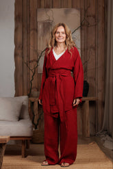 Short Linen Kimono in Burgundy