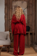 Short Linen Kimono in Burgundy