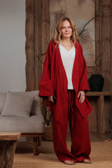 Short Linen Kimono in Burgundy